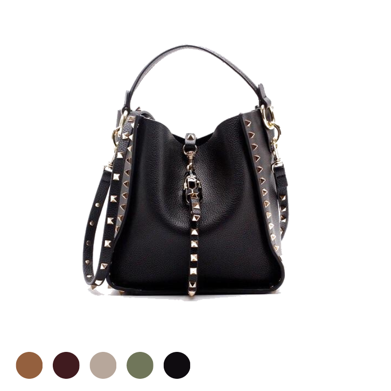 Studded shop leather handbag