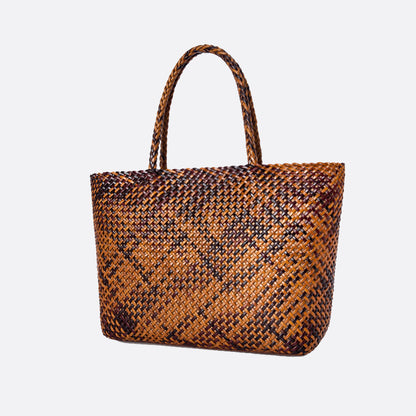 Women's handwoven genuine cowhide leather handbag Top Handle shopping tote V2