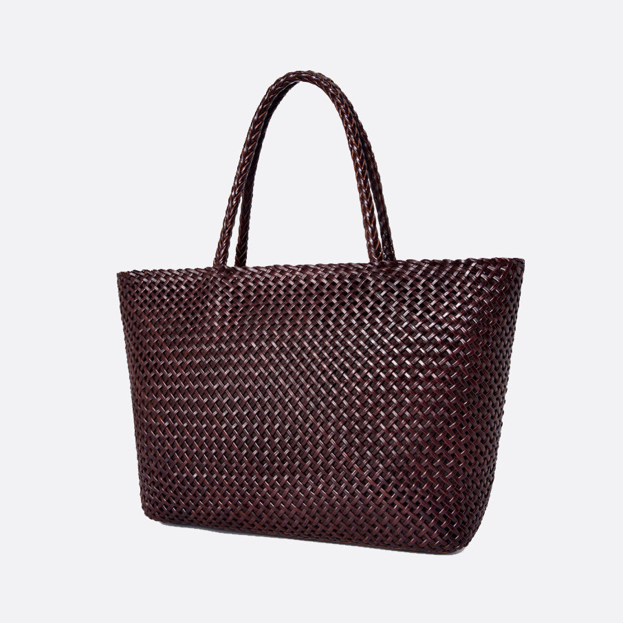 Women's handwoven genuine cowhide leather handbag Top Handle shopping tote V2