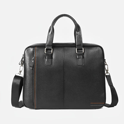 Unisex genuine cowhide leather top handle briefcase seam design