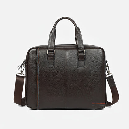 Unisex genuine cowhide leather top handle briefcase seam design