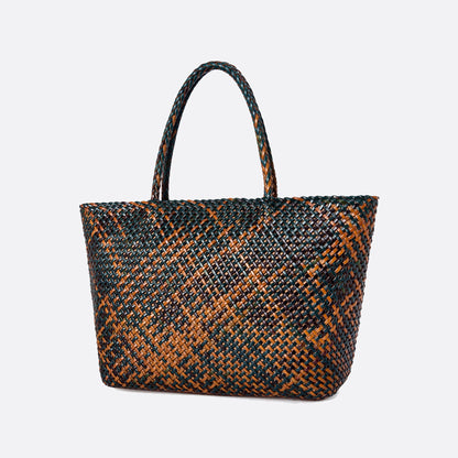 Women's handwoven genuine cowhide leather handbag Top Handle shopping tote V2