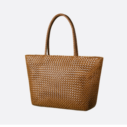 Women's handwoven genuine cowhide leather handbag Top Handle shopping tote V2