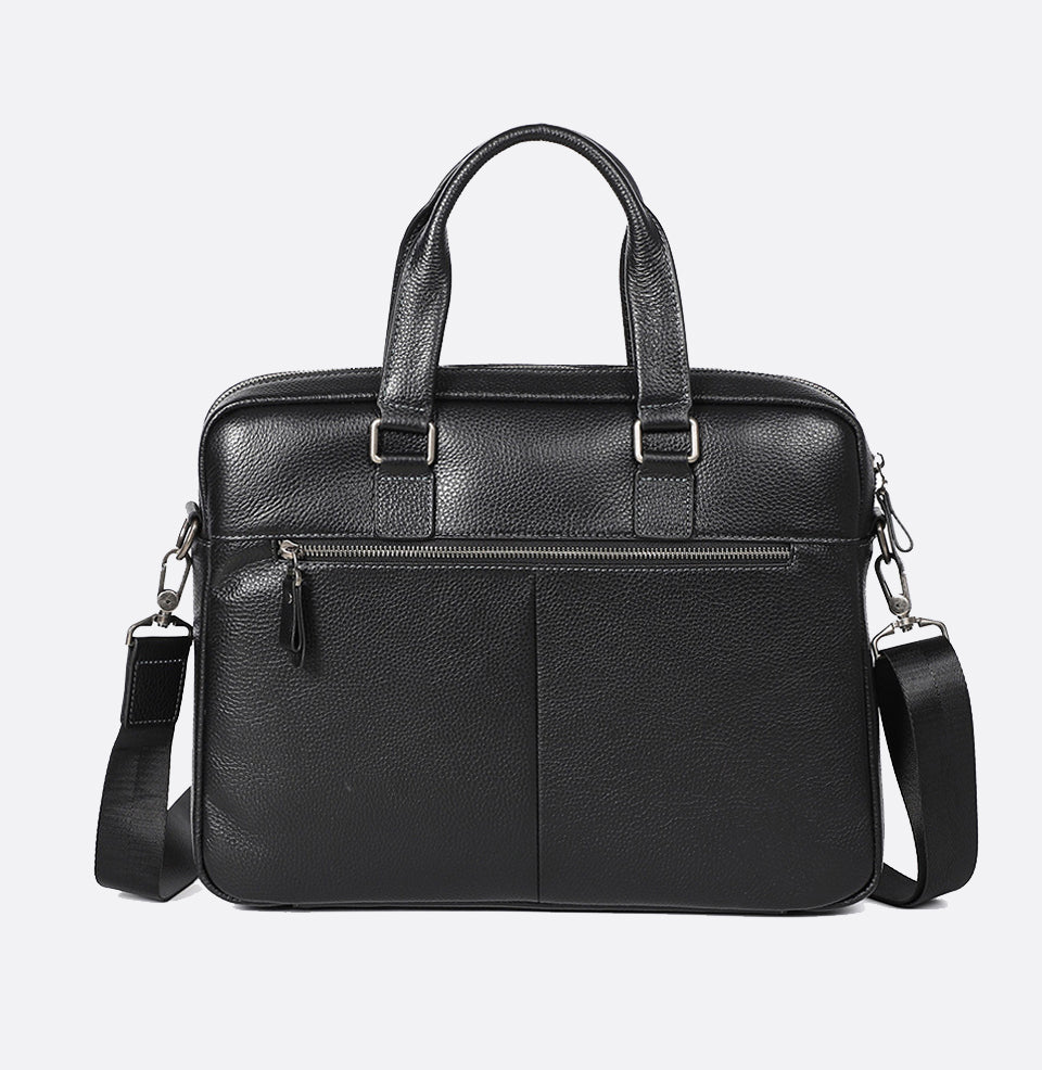 Unisex genuine cowhide leather top handle briefcase seam design