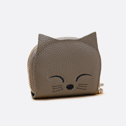 Women's and children's genuine cowhide leather cat card holder pouch