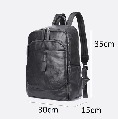 Unisex cowhide leather backpack Double zip design