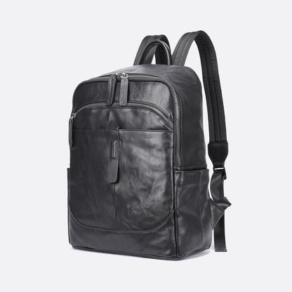 Unisex cowhide leather backpack Double zip design