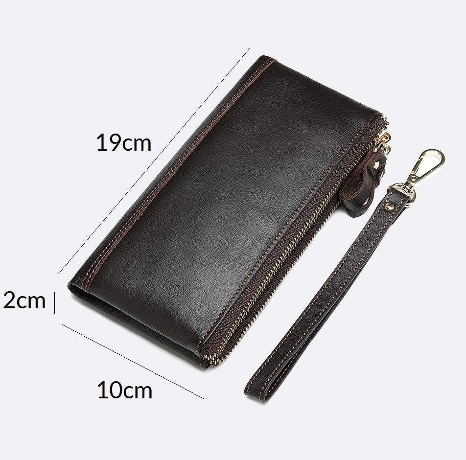 Women's and Men's unisex cowhide leather folded double zip wallet