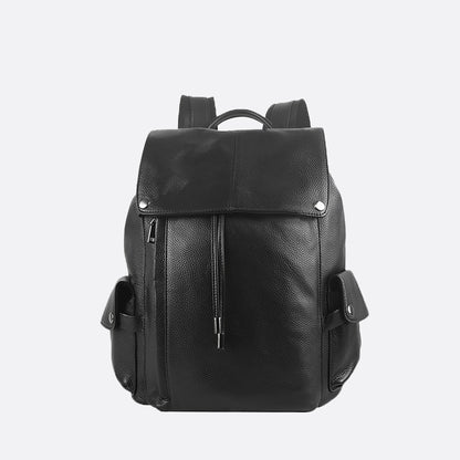 Unisex cowhide leather backpack Drawstring flap design