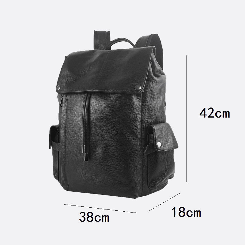 Unisex cowhide leather backpack Drawstring flap design