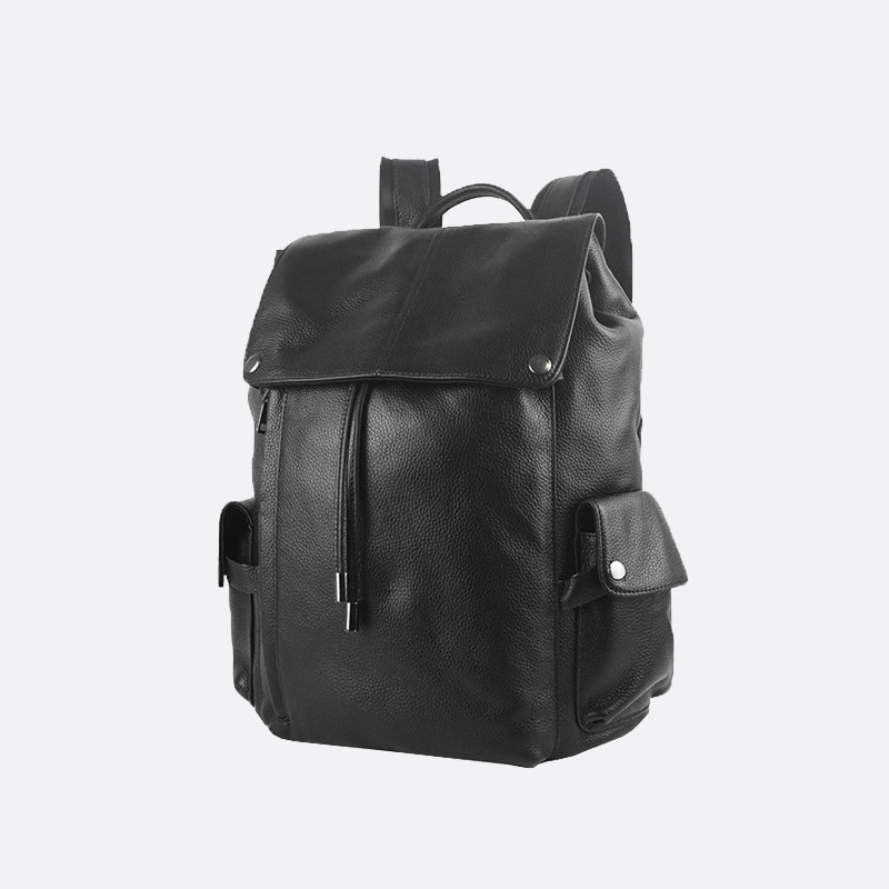 Unisex cowhide leather backpack Drawstring flap design