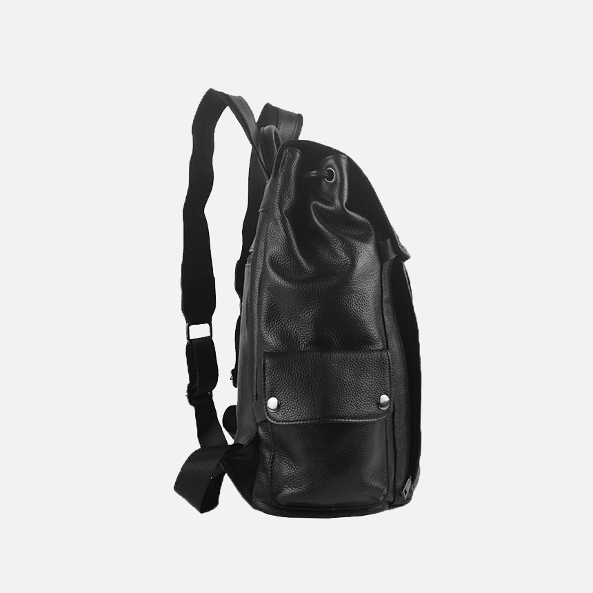 Unisex cowhide leather backpack Drawstring flap design