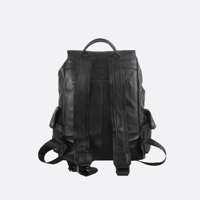 Unisex cowhide leather backpack Drawstring flap design