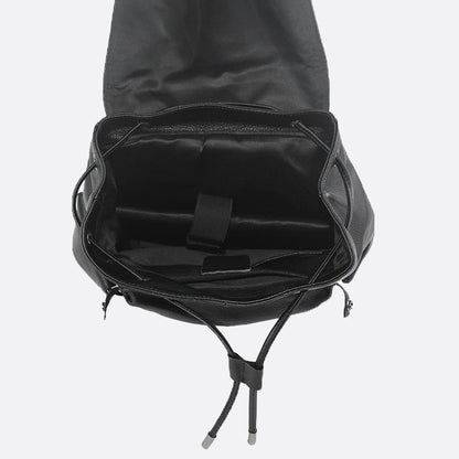 Unisex cowhide leather backpack Drawstring flap design