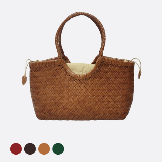 Women's handwoven genuine cowhide leather handbag Top Handle shopping tote V3