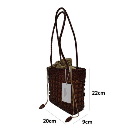 Women's genuine cowhide leather handbag handwoven Basket design