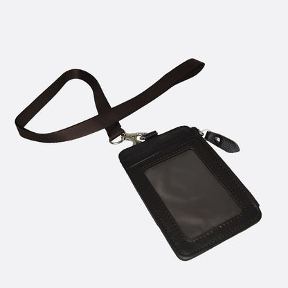 Unisex genuine cowhide leather lanyard zip and flap design with RFID protection