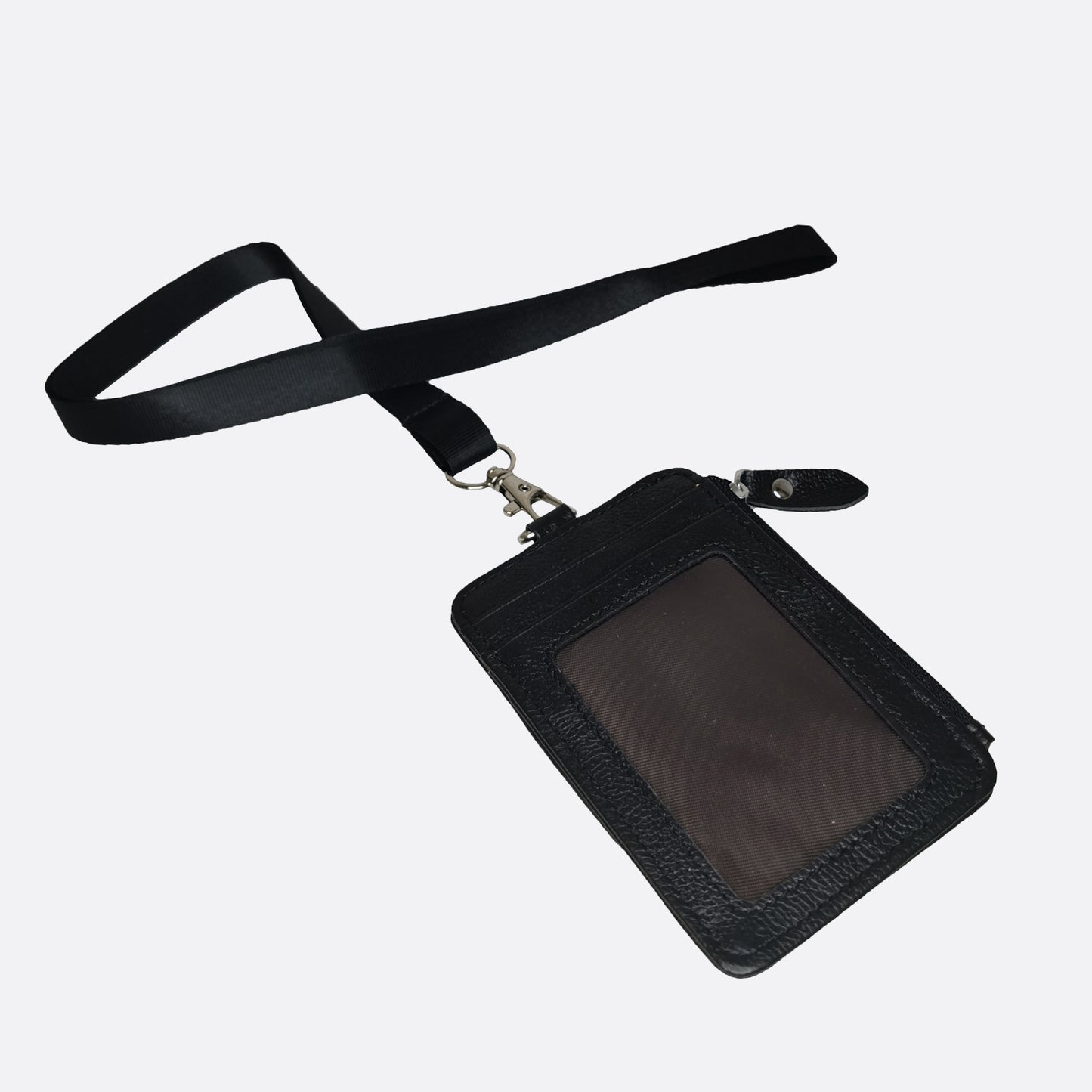 Unisex genuine cowhide leather lanyard zip and flap design with RFID protection