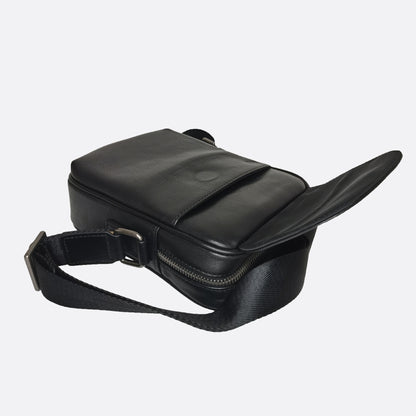 Flap design unisex genuine cowhide leather sling bag