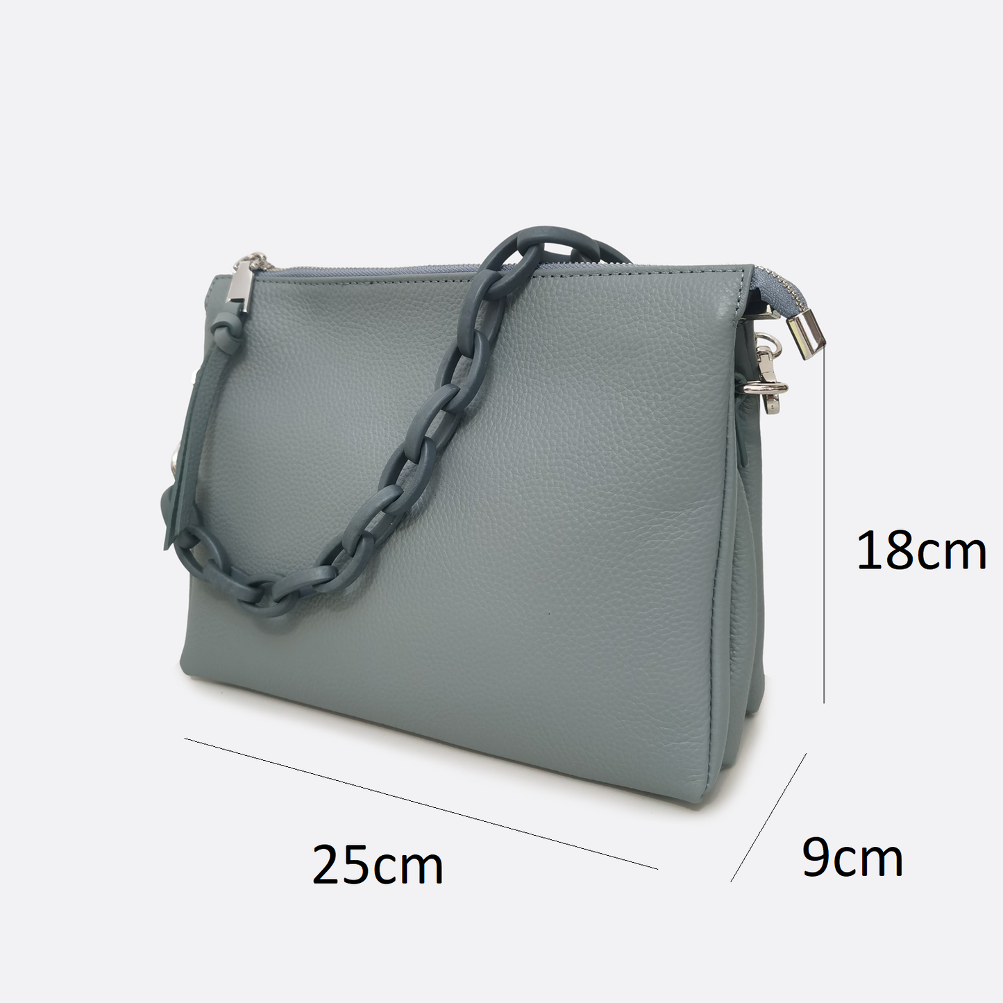 Women's genuine cowhide leather clutch handbag Vivien chain design