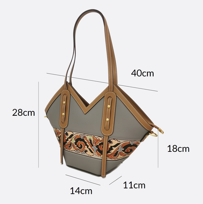 Women's genuine engraved cowhide leather handbag Geometry design