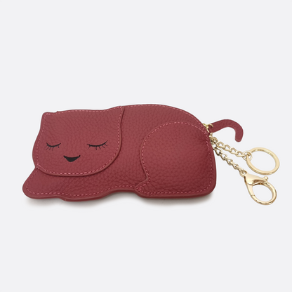 Women's and children's genuine cowhide leather cat card holder pouch V2