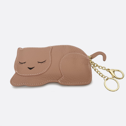 Women's and children's genuine cowhide leather cat card holder pouch V2