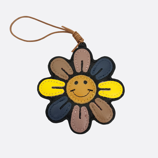 Flower design genuine cowhide leather bag charm