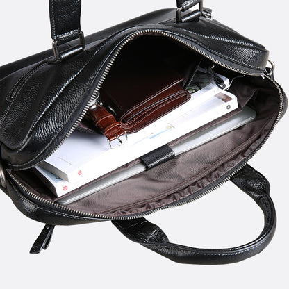 Unisex genuine cowhide leather top handle briefcase seam design