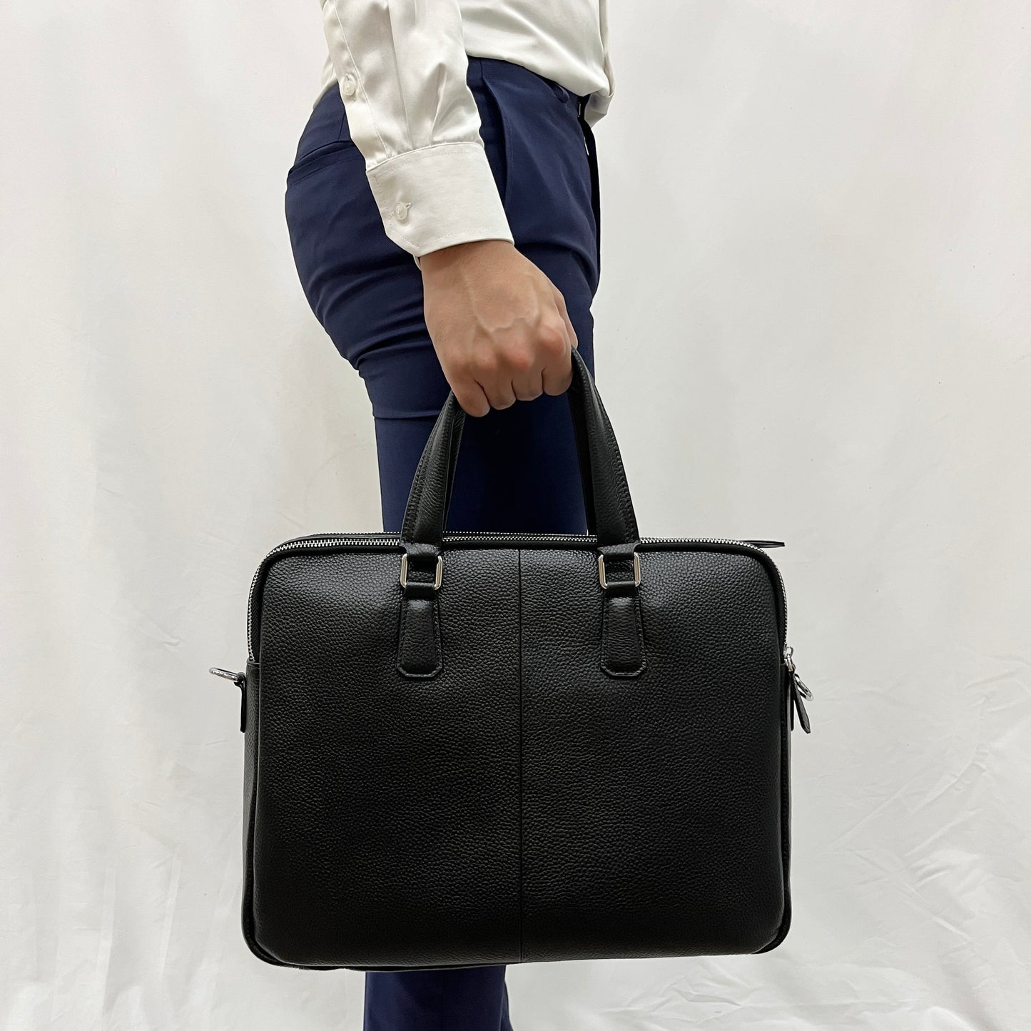 Triple zip unisex cowhide leather briefcase with sling