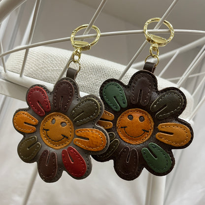 Flower design genuine cowhide leather bag charm