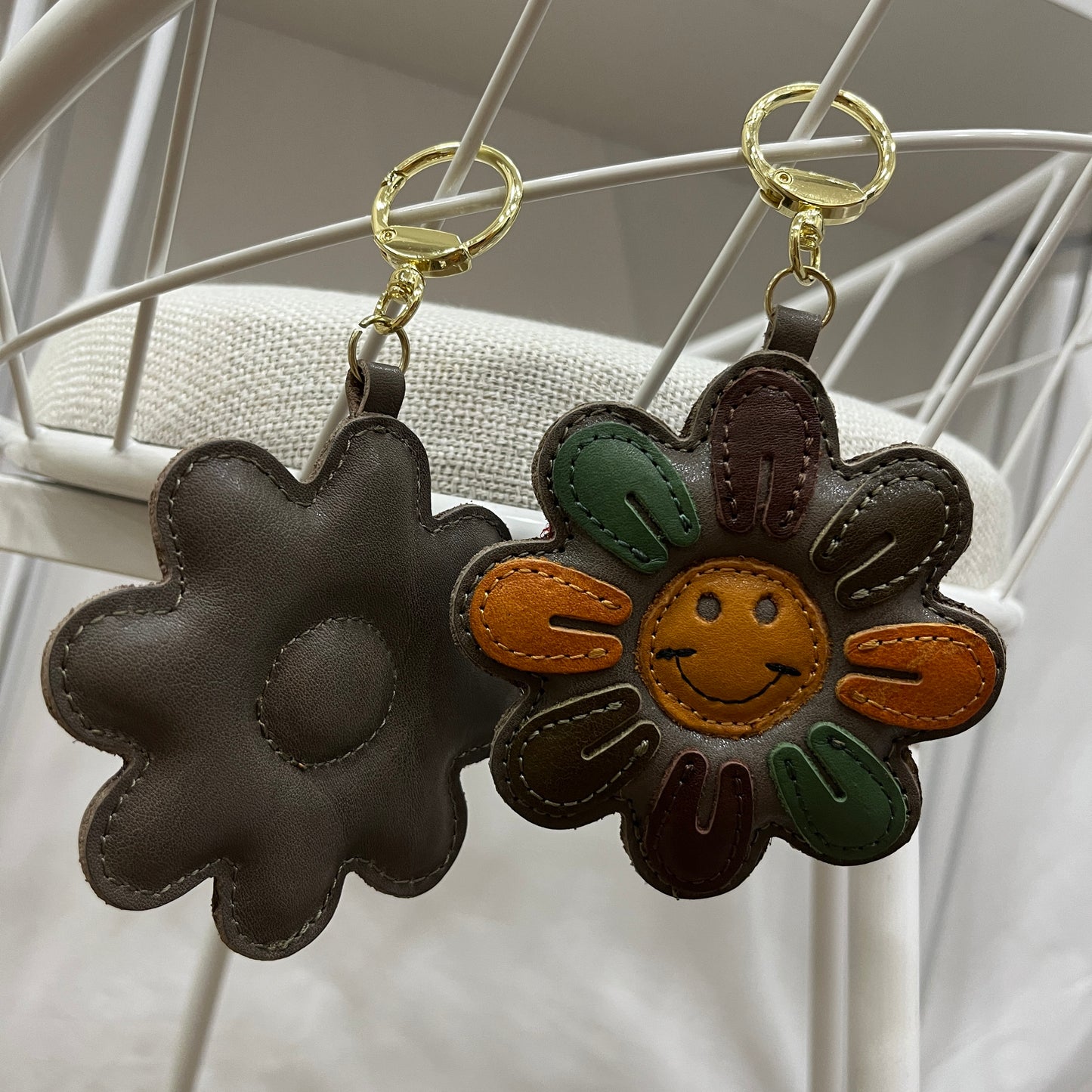 Flower design genuine cowhide leather bag charm