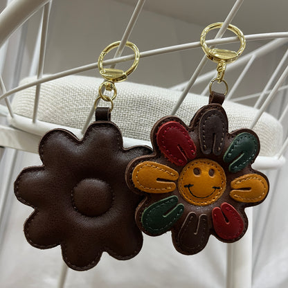 Flower design genuine cowhide leather bag charm