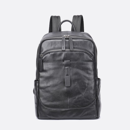 Unisex cowhide leather backpack Double zip design