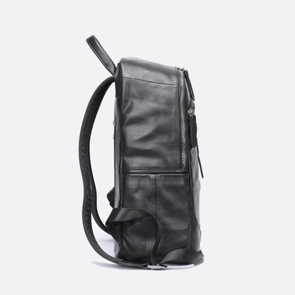 Unisex cowhide leather backpack Double zip design