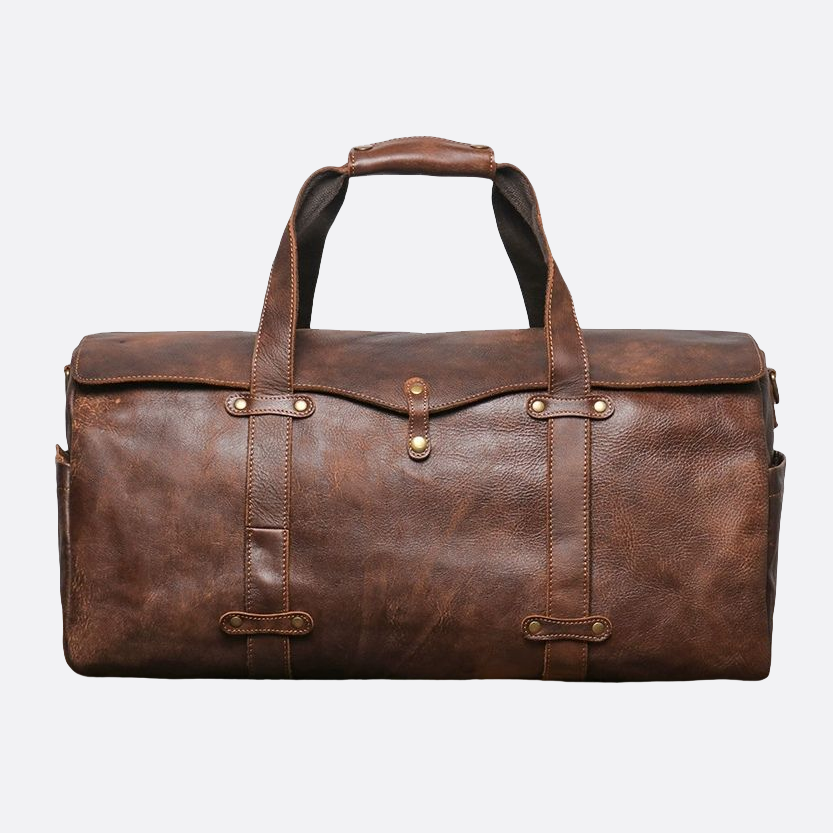 Unisex Women's and Men's genuine cowhide vintage leather duffel travel bag