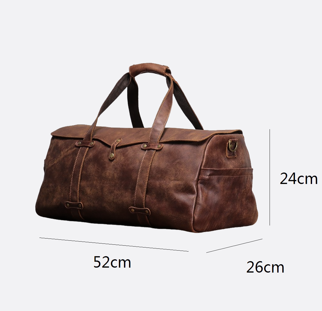 Unisex Women's and Men's genuine cowhide vintage leather duffel travel bag