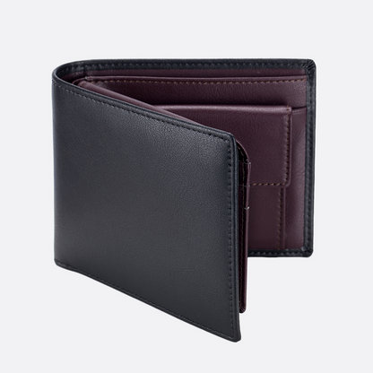 Women's and Men's unisex cowhide leather flap wallet with coin pouch