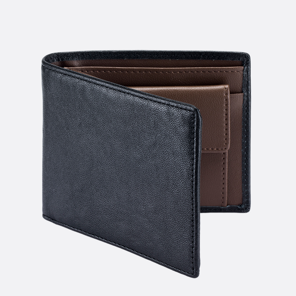 Women's and Men's unisex cowhide leather flap wallet with coin pouch