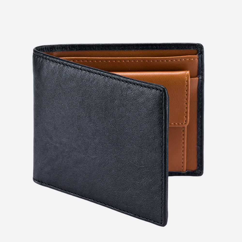 Women's and Men's unisex cowhide leather flap wallet with coin pouch