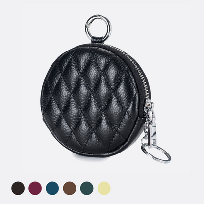 Women's genuine cowhide leather circular pouch