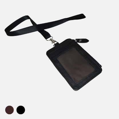 Unisex genuine cowhide leather lanyard zip and flap design with RFID protection