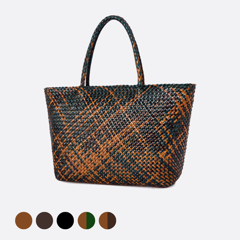 Women's handwoven genuine cowhide leather handbag Top Handle shopping tote V2