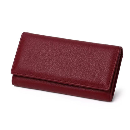 Women's genuine cowhide leather Flap design long wallet