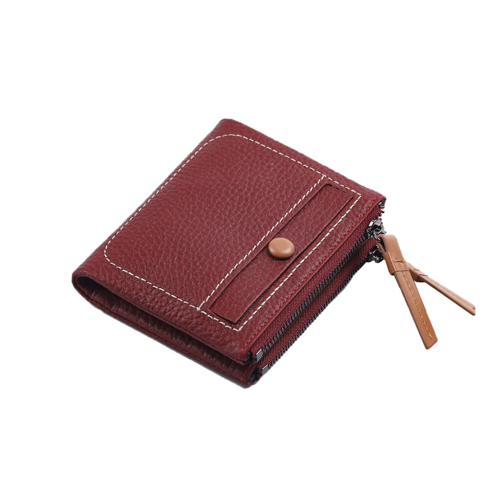 Red genuine cheapest leather button pouchette