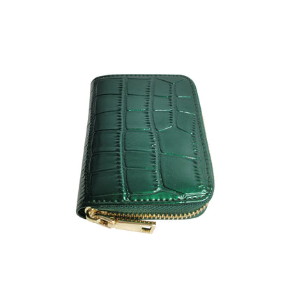 Women's genuine cowhide leather card holder in glossy crocodile print